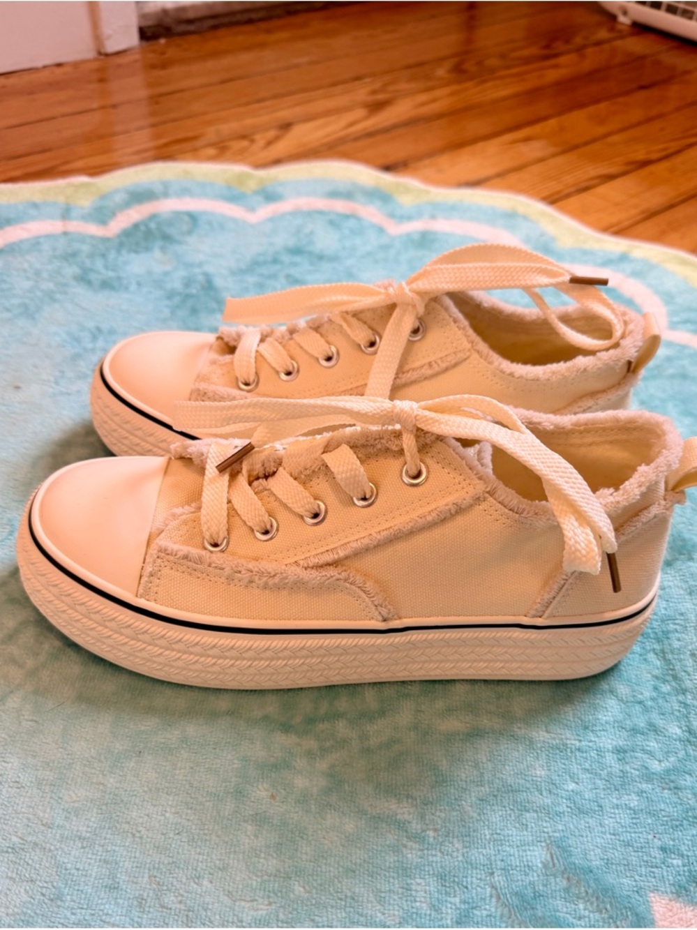 Cream Fuzzy Lined Canvas Sneakers